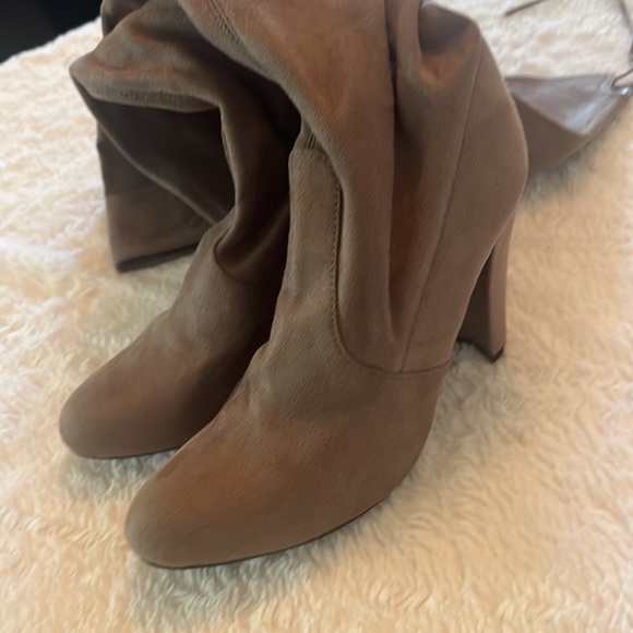 Like New Thigh High Faux Suede Heeled Boot with Drawstring Tie by Steve Madden - Picture 7 of 9